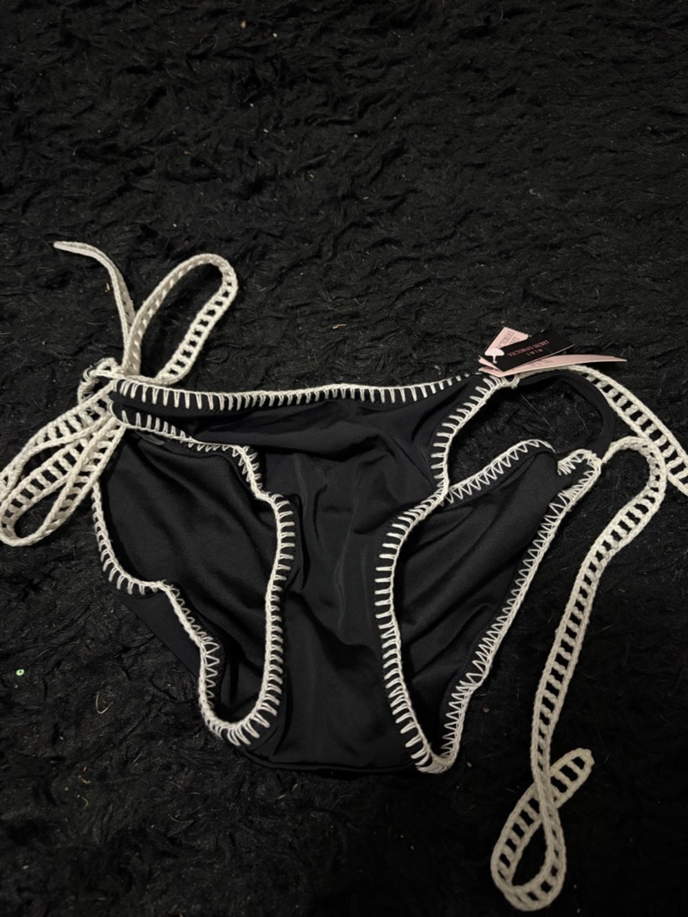 Black Crochet-Trim Tie-Side Bikini Bottom - Victoria's Secret